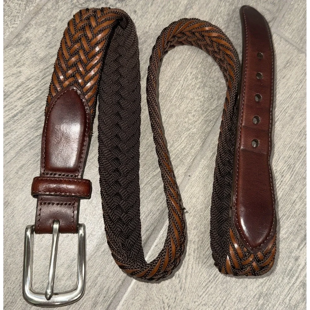 Brighton Braided Adjustable Belt Men's Sz 40 Brown Silver Tone Buckle Preppy
